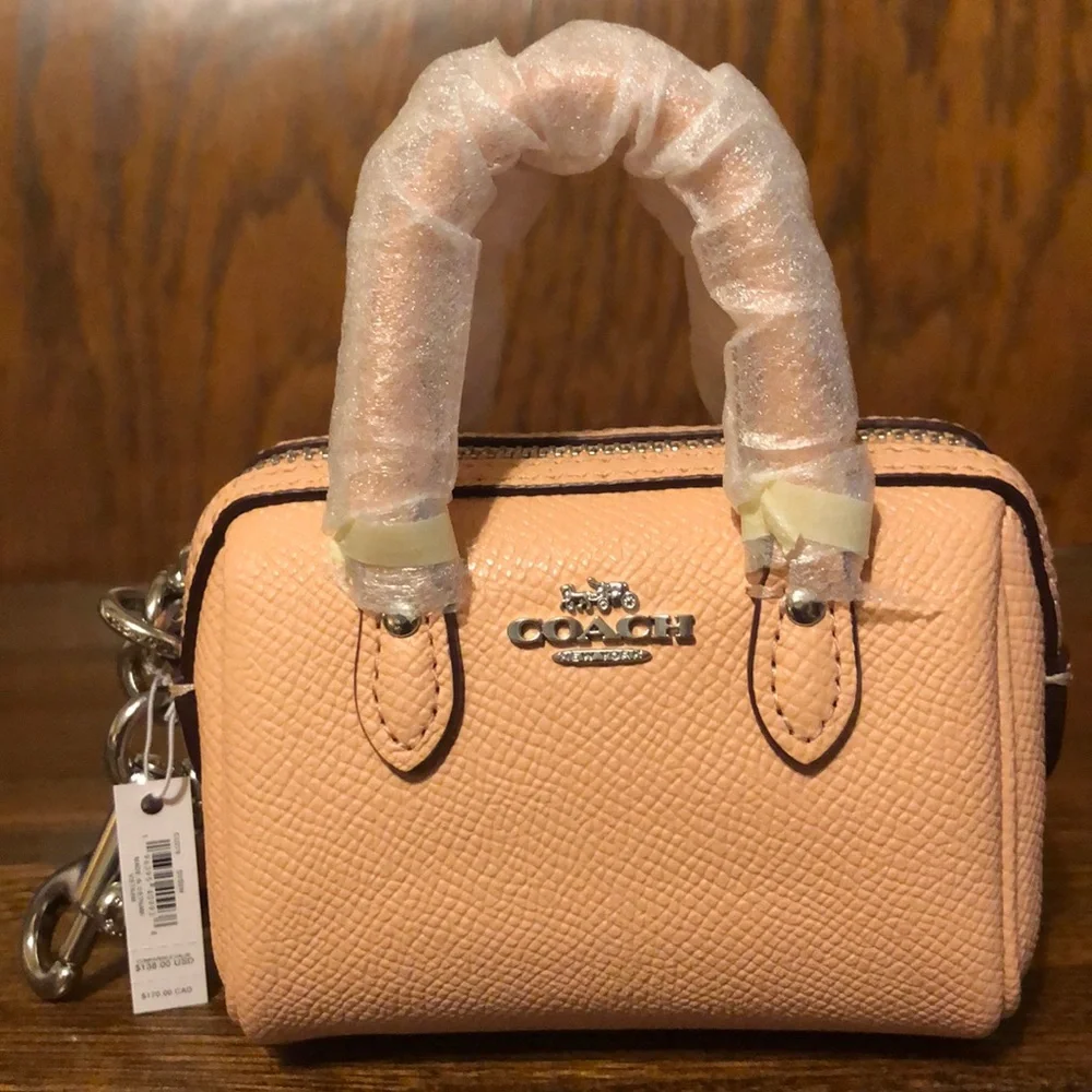 NWT-Coach-Mini Rowan Satchel Bag Charm/Keychain-Light Blush/Silver-$138 - Picture 2 of 12